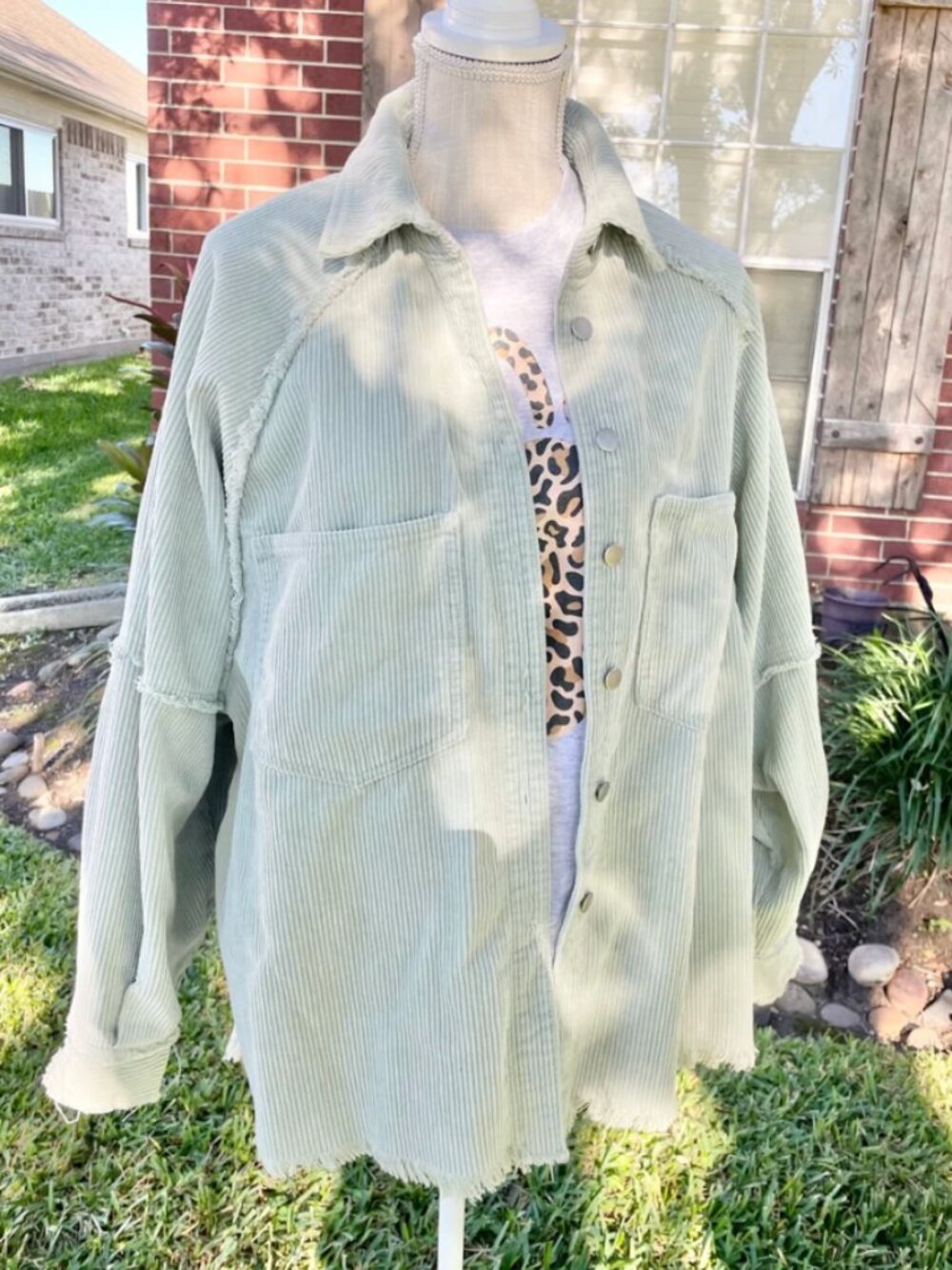 POL Oversized Corduroy Shacket in Sage